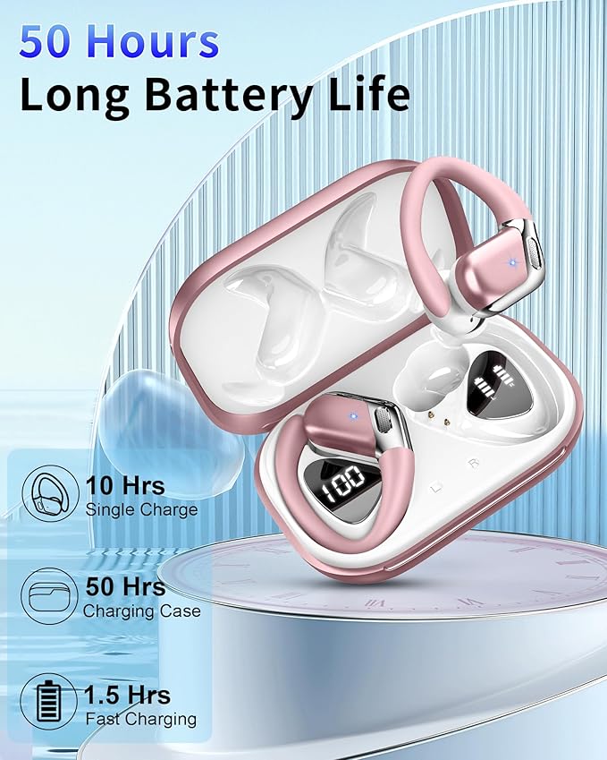 Ear Buds Wireless Earbuds, 2026 Bluetooth 5.4 Headphones Sport 2025 Noise Cancelling, Running Headphones 50 Hrs, Bluetooth Earphones with Mic/IP7 Waterproof, Over Ear Earbuds with LED Display