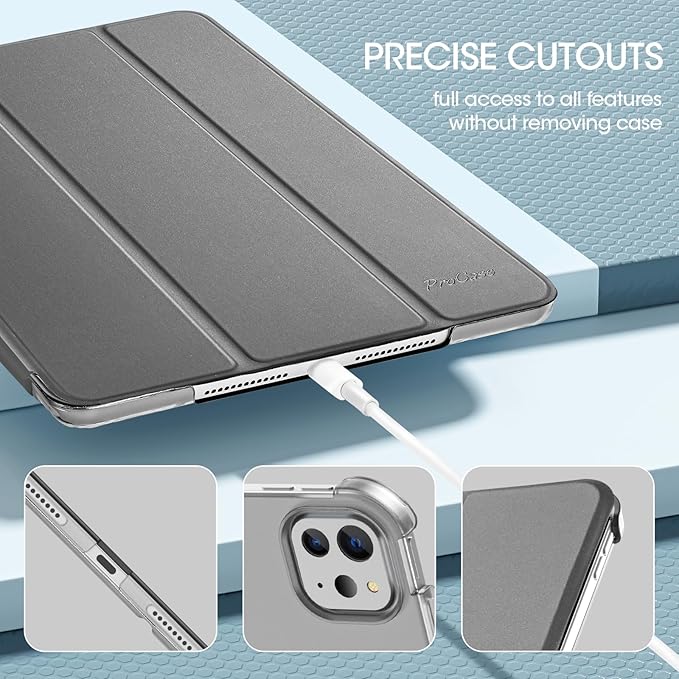 ProCase Smart Case for iPad Pro 11 Inch M5 2025/M4 2024 (Model: A3357/A3358/A3359/A2836/A2837/A3006), Slim Folio Stand Hard Back Shell Protective Tablet Cover for iPad Pro 11" 6th/5th Gen -Grey