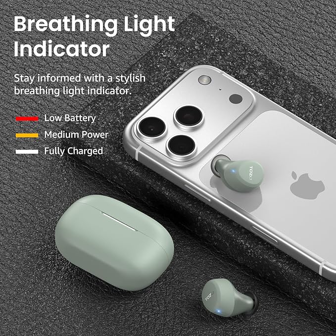 TOZO A1 Wireless Earbuds Bluetooth 5.3 Light Weight in Ear IPX5 Waterproof Headphones 2 Mic for AI Calls, Immersive Premium Sound Bass Headset with Charging Case, 32 Presets EQ Customization via App