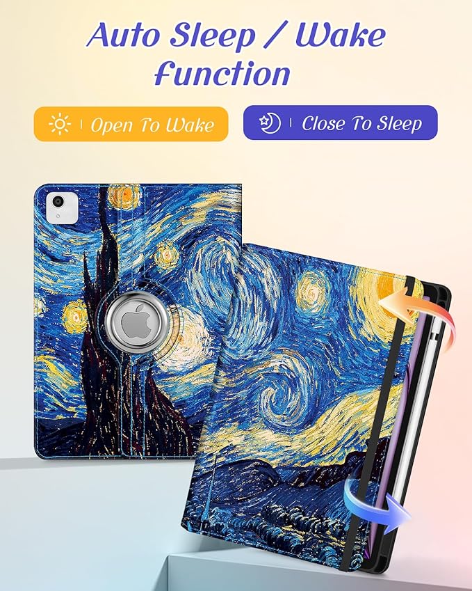 Kidcube for iPad Air 13 Inch Case (M3/M2)/for iPad Pro 12.9 Cases 6th/5th (2022/2021) - Women Girls Kids Cute Rotating Stand Folio Cover with Pencil Holder & Card Slot Design Cool Unique Teens Cover