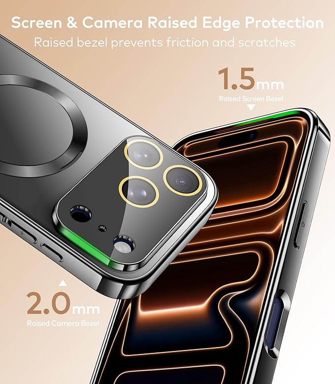 TOBOVON Magnetic for iPhone 17 Pro Case with Ring Stand, Fits MagSafe, with Built-in Camera Cover, Slim Electroplated Shockproof Phone Case, Black