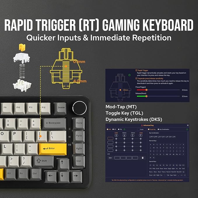 MechLands AJAZZ AK820 MAX HE Hall Effect Magnetic Gaming Keyboard, Adjustable Actuation, 8KHz Polling Rate, Wired Rapid Fast Keyboard, Creamy Gasket, RGB Backlight, NKRO for Win/Mac (Black)