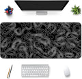 Desk Mat,Large Gaming Mouse Pad 35''×15.6'' XXL Extended Mouse Pad Mat Desk Pad with Non-Slip Base Mousepad for Computer,Office,Keyboard and Laptop - Topographic Black and White