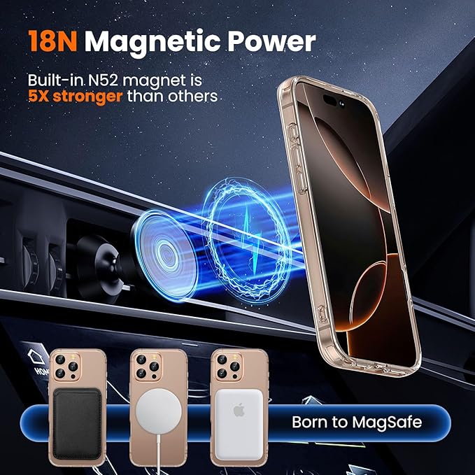 toushion 3 in 1 for iPhone 16 Pro Case Clear with Stand,Not Yellowing,Flexible Stable Stand,Kickstand,fits MagSafe,Military-Grade Protection Phone case for iPhone 16 pro Clear - Ring Holder