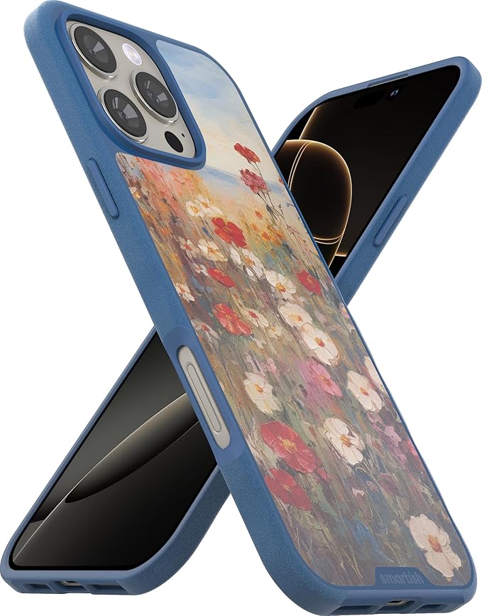 Smartish® iPhone 16 Pro Max Magnetic Case - Gripmunk Compatible with MagSafe [Lightweight + Protective] Slim & Thin Grip Cover with Microfiber Lining for Apple iPhone 16 Pro Max - Wildflower Fields