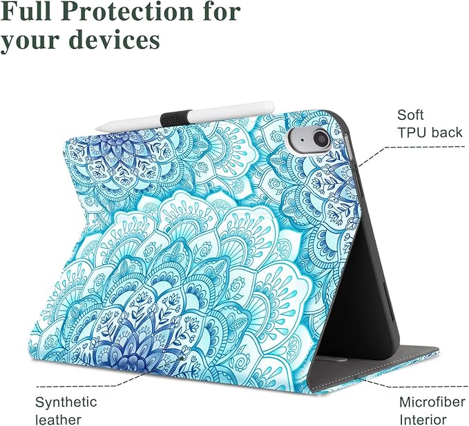 Vimorco Case for iPad (A16) 11th Generation 2025, for iPad 11th/10th Generation Case, Faux Leather Protective Adjustable Cover, Auto Sleep/Wake, Card Pocket with Pencil Holder, Green Mandala