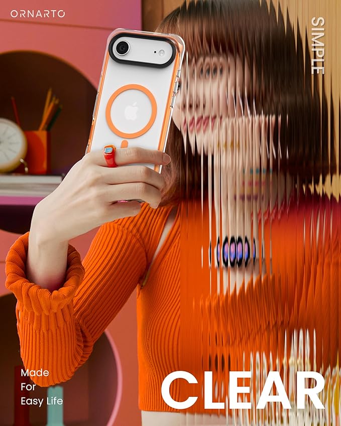 ORNARTO Air Case for iPhone Air Clear | Military-Grade Drop Protection | Camera Control Button | Compatible with MagSafe | Built-in Air Phone Cover - Orange