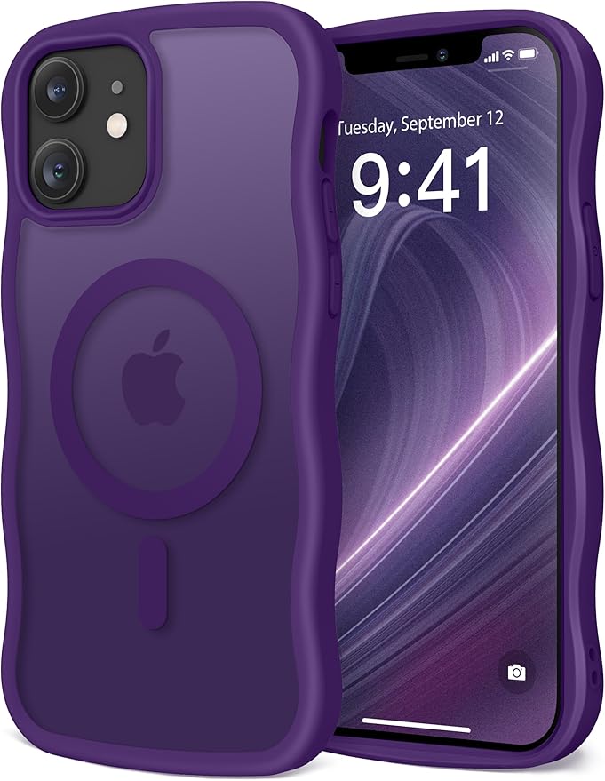 CAPRARO Cute for iPhone 12 Case & iPhone 12 Pro Case, Compatible with MagSafe, [Curly Wave Edge] [Camera Protection] [14 FT Drop Protection] Magnetic for iPhone 12/12 Pro, Deep Purple