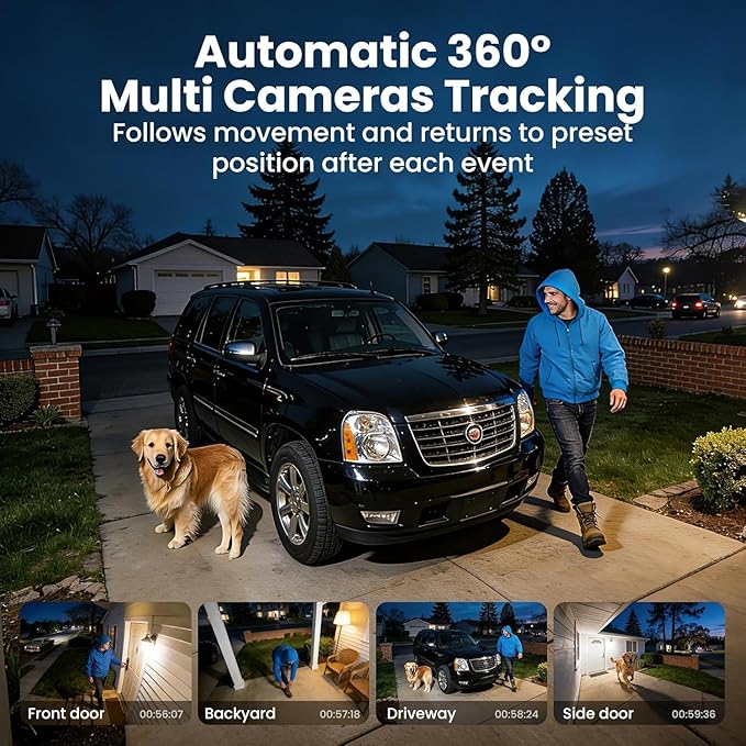SOLIOM- 5MP Security Cameras Wireless Outdoor, No Subscription & Solar Powered,2-Cam Pack Home Security Camera with 360° Auto Human Motion Tracking, 3K Color Night Vision,5G & 2.4G Router Compatible