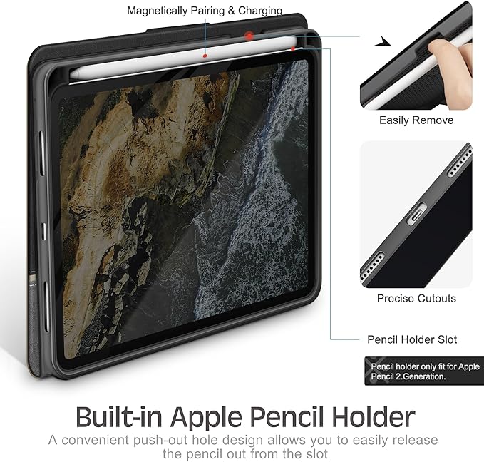 KingBlanc Case for iPad mini 7 (A17 Pro), iPad mini 7th/6th Generation (2024/2021) Vintage Vegan Leather Cover with Pencil Holder, Auto Sleep/Wake, Stand with Viewing & Drawing Angles, Black