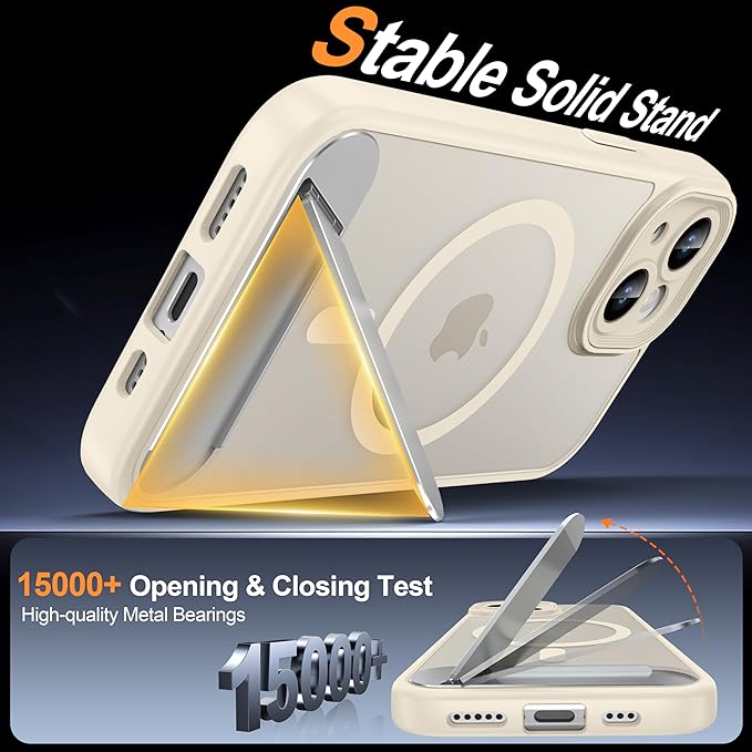 Magnetic Compatible with iPhone 15 Case, [Built-in Invisible Kickstand][Compatible with MagSafe][Full Camera Protection] Translucent Matte Phone Case for iPhone 15 6.1" Beige