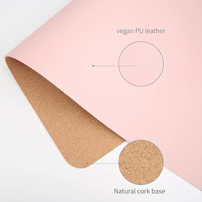 RENMTURE Dual-Sided Mouse Pad, Natural Cork & PU Leather Large Desk Pad for Office and Home Work, Desk Protector Non-Slip, Waterproof, Easy Clean (Pink, 23.6" x 13.7")