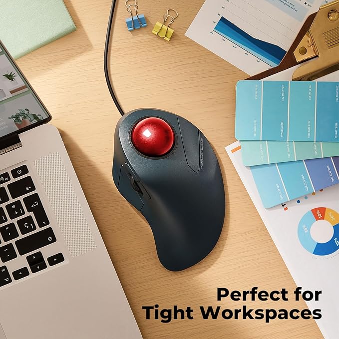 Wired Trackball Mouse for Large Hands, Ergonomic Design Reduces Wrist & Muscle Strain, Precision Tracking with Easy Index Finger Control, Compatible with PC, Laptop, Windows, Mac, Red