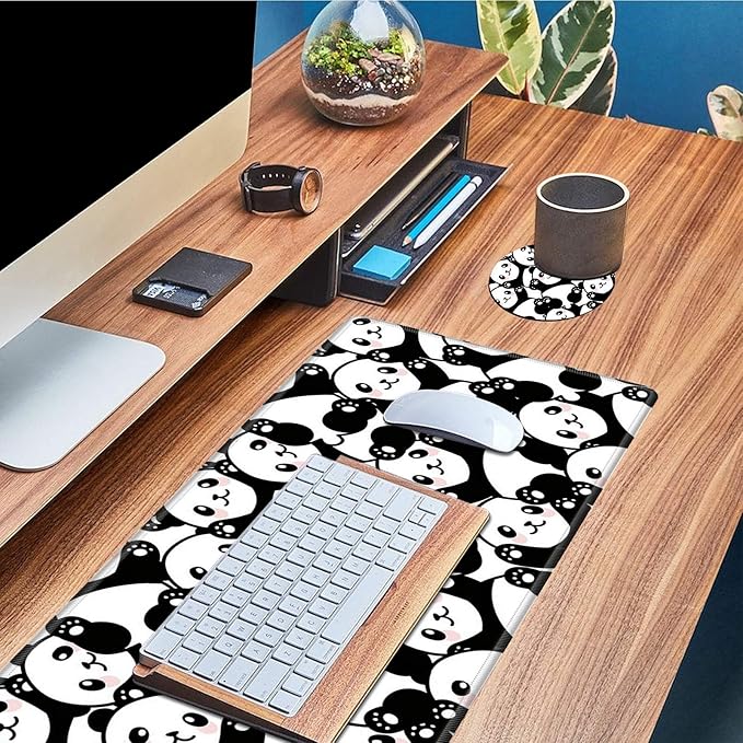 Desk Pad Mat Large Mouse Pad XL Extended Mousepad Gaming with Cute Panda 31.5" *11.8" Huge Mouse Pads for Computer Laptop Home Office
