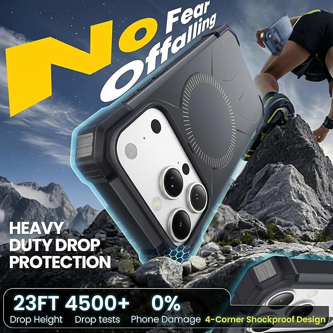 3 in 1 for iPhone 17 Pro Max Case, [1 Screen Protector & 1 Camera Lens Protector], 7X Military-Grade Drop Protection, Fits MagSafe, Tough, Rugged & Durable Heavy Duty, Black