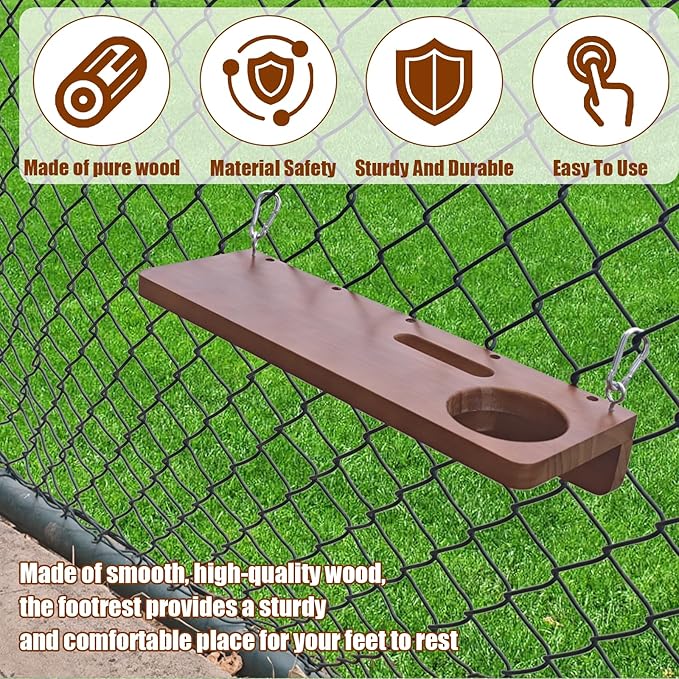 Portable Hanging Foot Rest for Baseball Fences, The Sideline Shelf, Ergonomic Wood Foot Tray with Phone Stand, Cup Holder, and Hat Holder for Baseball and Softball Games, Outdoor Games and Events