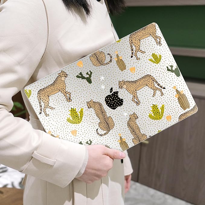 MEEgoodo Case for M5/M4/M3/M2 MacBook Air 15 inch Case 2026 2025 2024 2023, Laptop Shell Fit Model (A3448/A3241/A3114/A2941) for MacBook Air 15.3-inch, Leopard & Cactus