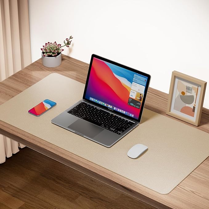 Boutilon Leather Desk Pad Protector,Non-Slip Mouse Pad,Laptop Desk Pad,Office Mouse Mat,Waterproof Leather Desk Blotter,Desk Writing Pad for Office and Home (XL-Beige,35.4"x 15.7")