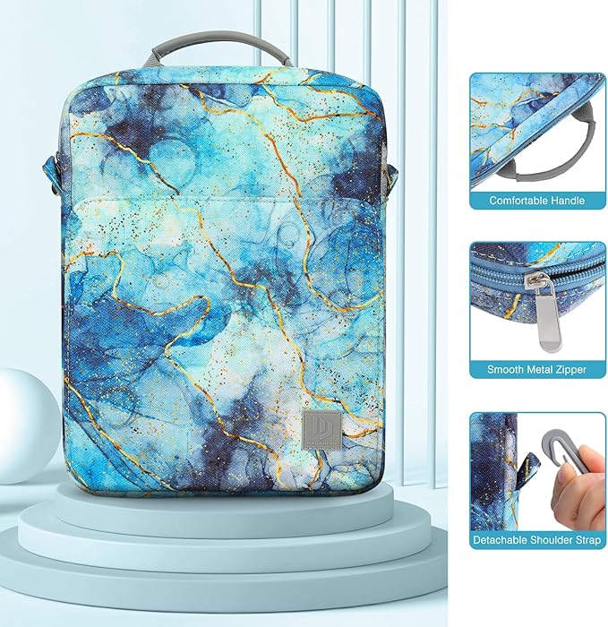 Dadanism 9-11 Inch Tablet Sleeve Bag Carrying Case with Shoulder Strap for iPad (A16) 11", iPad 10th Gen 10.9", iPad Air M4/Pro M5 11", iPad 9/8/7th 10.2", Galaxy Tab A11+ Plus 11", Marble Blue