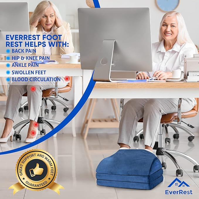 EverRest Foot Rest for Under Desk at Work – 3 Height Adjustable Ergonomic Footrest with Warm Feet Pocket, Firm Support Stool for Office Chair & Gaming, Washable Cover