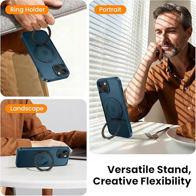 360°Ring Stand for iPhone 16E/17E Case with 2X Screen Protector,Fit for MagSafe, Anti-Yellowing & Scratch-Resistant Back Phone Case for iPhone 16E/17E 6.1", Blue
