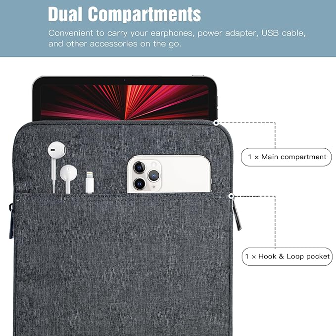 TiMOVO 13 Inch Tablet Sleeve for iPad Air 13" M3 2025, iPad Pro 13"/12.9", Galaxy Tab S9 Plus/S10+/S9 FE+, Remarkable Paper Pro 11.8", Protective Pocket Bag, Space Gray