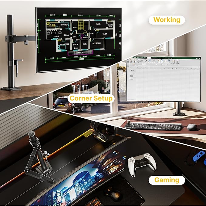 monTEK Extra-Long Single Monitor Mount for 17-32 inches Screen, Fully Adjustable Articulating Desk Monitor Stand up to 22lbs Capacity, Computer Mount with C Clamp and Grommet Base, Max VESA 100x100mm