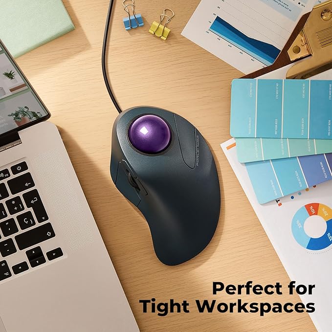 Wired Trackball Mouse for Large Hands, Ergonomic Design Reduces Wrist & Muscle Strain, Precision Tracking with Easy Index Finger Control, Compatible with PC, Laptop, Windows, Mac, Purple