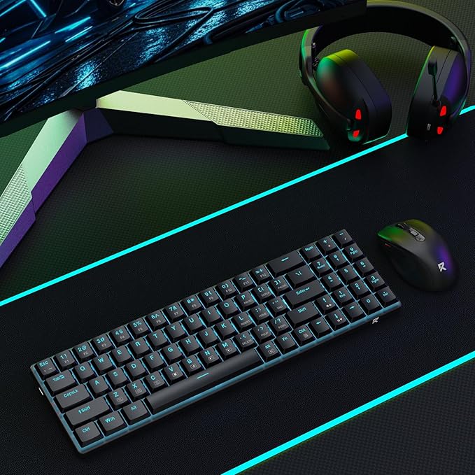 Redragon BS8773 Wireless Keyboard and Mouse Combo, 78 Keys 2.4Ghz Wireless Low-Profile Mechanical Brown Switch Keyboard w/Slim Compact Design & Single Blue Backlit, Comfort Grip 2400 DPI Max Mouse