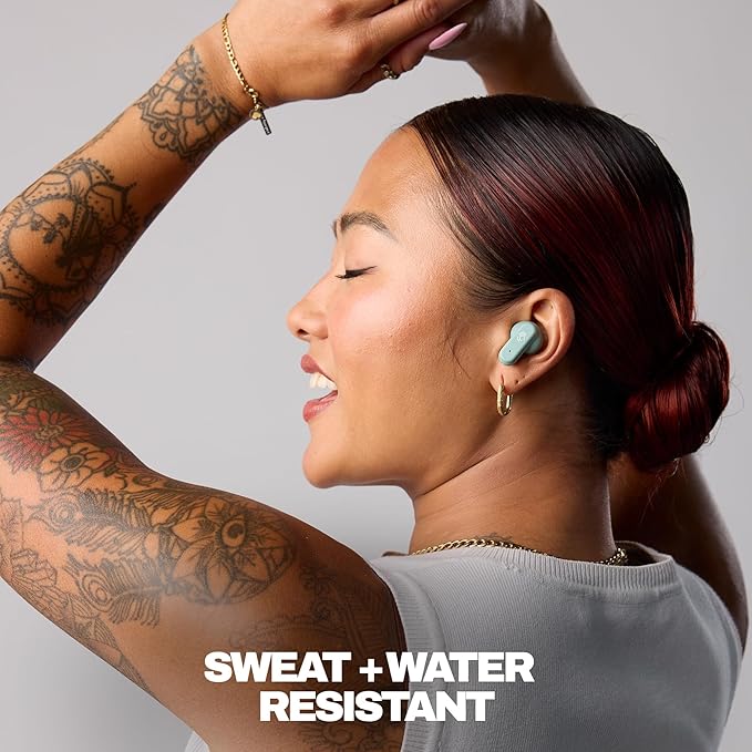 Skullcandy Dime Evo Wireless Earbuds, Bluetooth Headphones, Noise Isolating Fit, Up to 36 Hours Battery, Microphone for iPhone Android, Easy Carry with Clip-Anywhere Case - Preppy Sage
