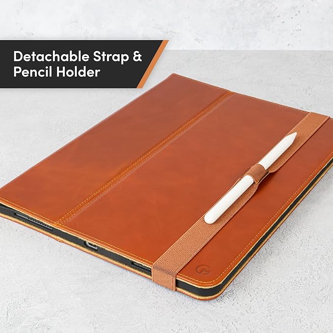 Casemade Real Leather Case Compatible with iPad Air 13-inch M4 (2026), M3 (2025), M2 (2024) / Pro 12.9-inch (4th/5th/6th/Gen) - Full-Grain Leather Cover, Auto Sleep/Wake, Dual Stand Position (Tan)
