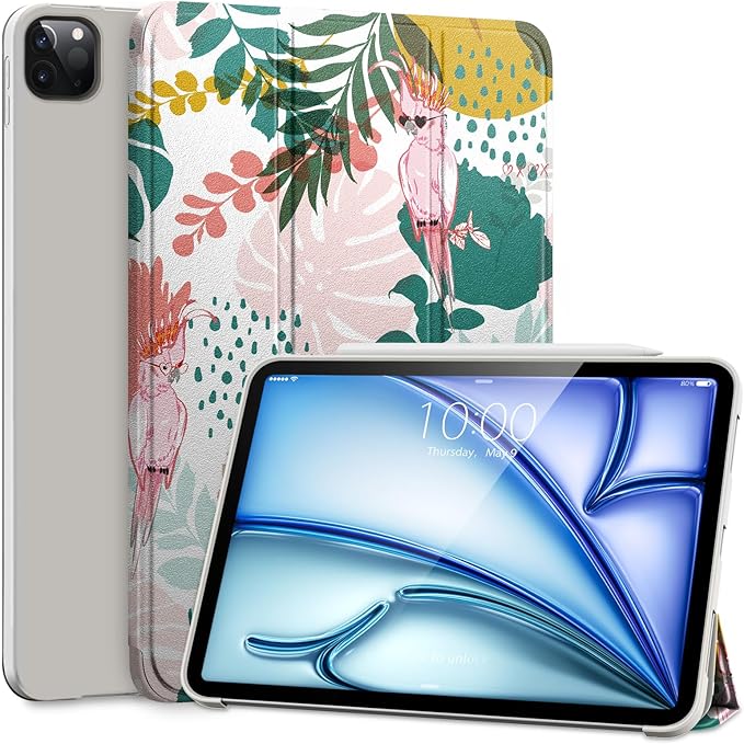 DTTO for iPad Pro 11 Inch 4th/3rd/2nd/1st Generation 2022/2021/2020/2018 Case, Also Fit iPad Air 11-Inch/5th/4th Gen, Slim Lightweight Trifold Stand Soft Back Cover，Auto Sleep/Wake,Parrot Tree