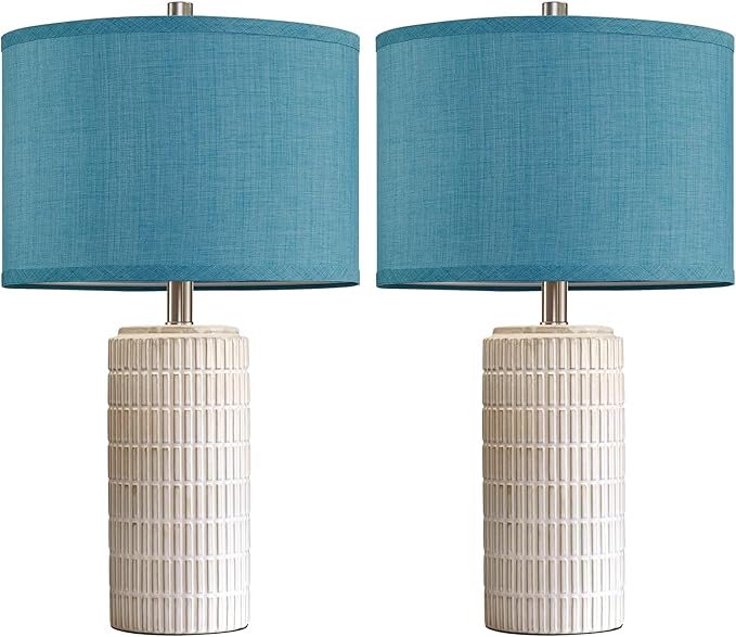 AIEAMPDO 23" Modern Ceramic Nightstand Table Lamps Set of 2, Nautical Lamps for Bedroom Bedside, Side Table Lamps for Living Room, Dining Room, Office, 2 LED Bulbs Included (Blue)
