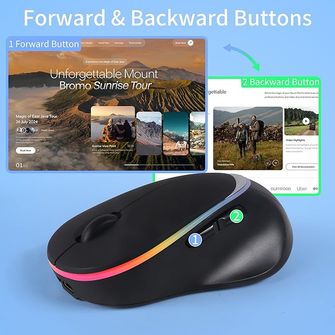 Ergonomic Wireless Bluetooth Mouse Vertical Rechargeable Silent Portable Ergo Mice with RGB Light & 2.4G USB Receiver,Dual Mode,for PC/Laptop/Computer/Desktop/Tablet/MacBook,Office Work Gift-Black