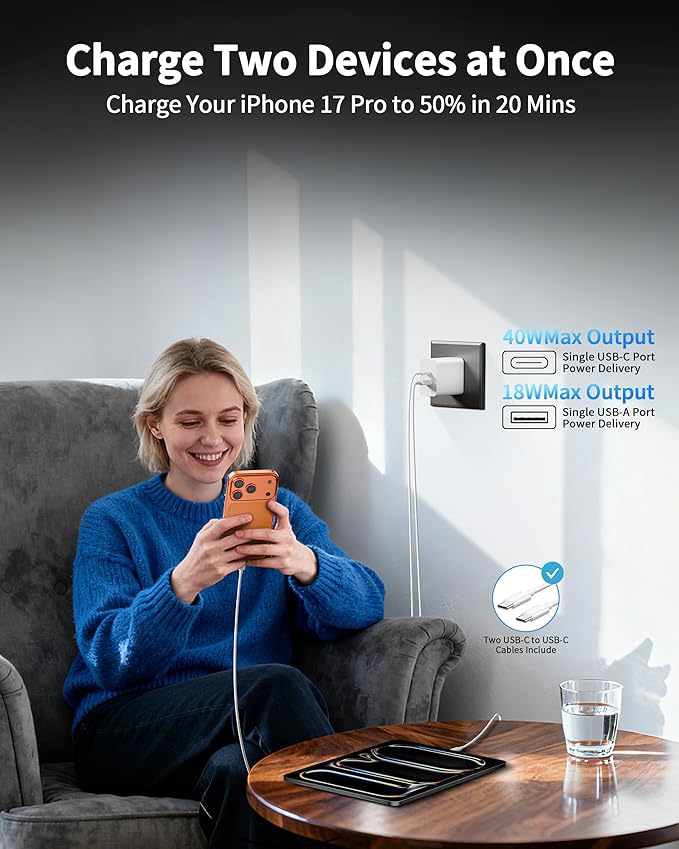 iPhone 17 16 15 Pro Max Charger Fast Charging, 2-Pack 40W Dual Port USB C Fast Wall Charger Block with 6FT Type C Cable Cord for iPhone 17/17 Pro/17 Pro Max/Air/17e/16/16 Pro Max/15/15 Plus, iPad Pro