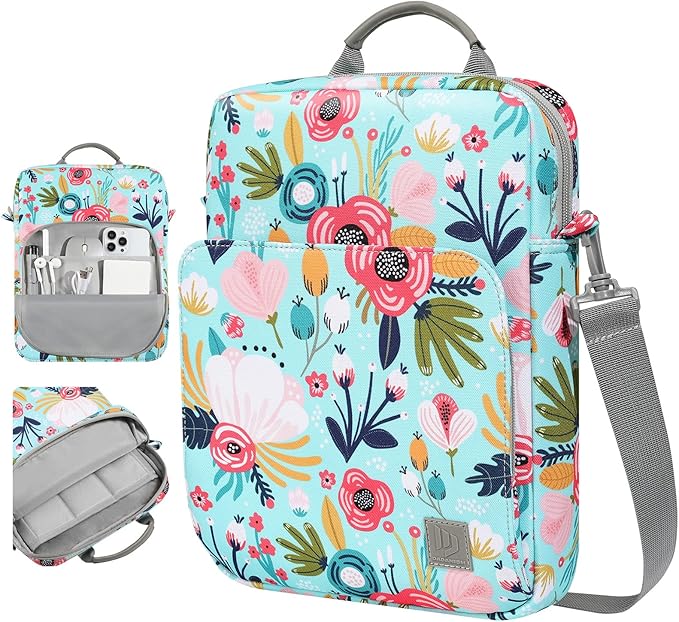 Dadanism 9-11 Inch Tablet Sleeve Bag Carrying Case with Shoulder Strap for iPad (A16) 11", iPad 10th Gen 10.9", iPad Air M4/Pro M5 11", iPad 9/8/7th 10.2", Galaxy Tab A11+ Plus 11",Grass+Flower