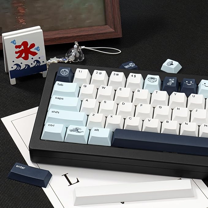 Custom Blue PBT Keycaps 134Keys - Cherry Profile Dye-Sublimation Japanese Style Keycaps Minimalist Cute Keycap Set Cherry MX Switches Mechanical Gaming Keyboard 60% 75% 100%