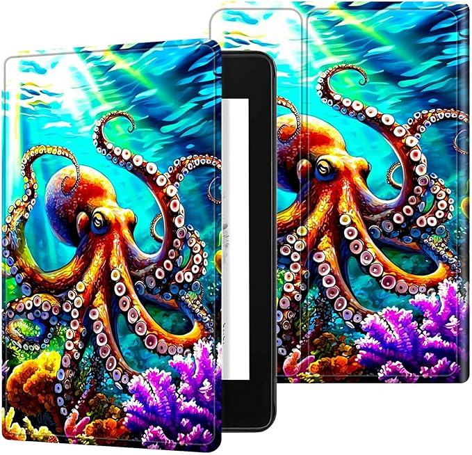 for 6" All-New Kindle Paperwhite 4 10th Generation (Model No. PQ94WIF) E-Reader Case, Slim Kickstand Stand Leather Smart Cover with Auto Wake/Sleep, Underwater Octopus