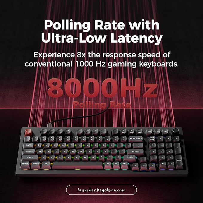 Keychron V5 Ultra 96% Wireless Mechanical Keyboard with 8000Hz Polling Rate & NKRO, Hot-Swappable RGB, Red Switches, 97 Keys, 2.4GHz/Bluetooth/Wired, OSA PBT Keycaps, for Mac/Win/Linux- Black