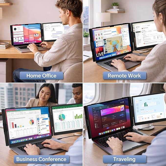 14” Laptop Screen Extender, Ultra-Thin Dual Portable Monitor for Laptop, 1080P FHD IPS Display, USB-C Plug & Play Extended Screen for Mac/Windows/Chrome, Fit 13-17.3” Laptops