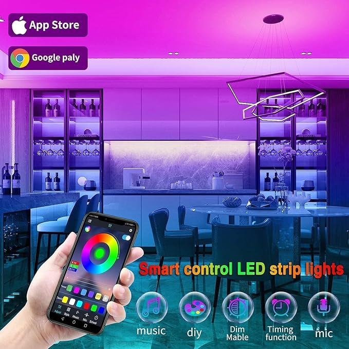 Tenmiro 50ft Led Strip Lights, Tenmiro Smart Led Lights Strip Music Sync Color Changing Lights App Control and 23keys Remote, Led Lights for Bedroom Party Home Decoration