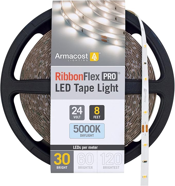 Armacost Lighting RibbonFlex Pro 24V White LED Strip Lights 30 LED/m, 5000K, 8.2 ft 164210