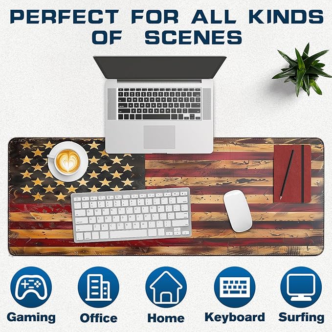 Mouse Pad Gaming - Desk Mat for Keyboard and Mouse - American Antique Flag Large Mouse Pads for Desk, Gaming Mousepad with Non-Slip Base, Desks Pad (31.5" X 11.8") for Game, Office and Home