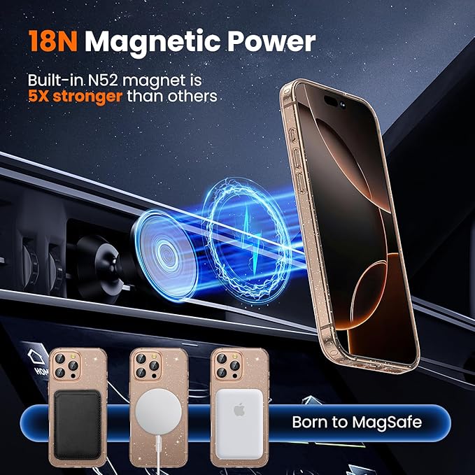 toushion 3 in 1 for iPhone 16 Pro Max Case Clear with MagSafe, Not Yellowing, Screen Protector*1 Camera Lens Protector*1, Protection for iPhone 16 Pro Max Phone Case 6.7 inch Clear Glitter