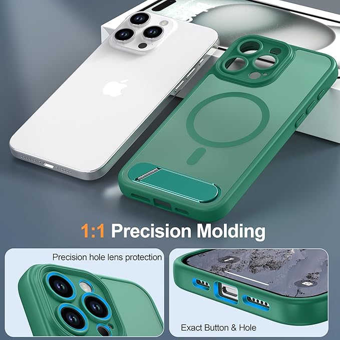 Magnetic Compatible with iPhone 15 Pro Max Case, [Built-in Kickstand][Full Camera Protection][Compatible with MagSafe][Anti-Fingerprint] Shockproof Phone Case for iPhone 15 Pro Max 6.7",Cyan