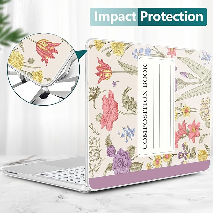DONGKE for MacBook Neo 13 Inch Case 2026 (Model A3404, A18 Pro chip), Stylish Pattern Protective Hard Shell with Screen Protector, Keyboard Cover & USB-C Adapter - Purple Composition Book