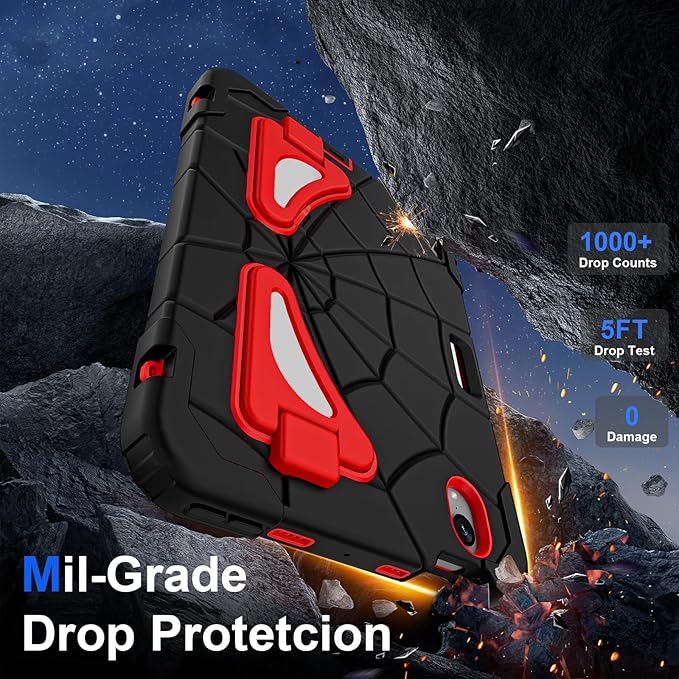 AKABEILA Compatible with Apple iPad mini 6 2021/iPad mini 7 2024 Tablet Case，Lightweight Shockproof Rugged Protective Cover with Kickstand for Kids Children Boys Babies Black Red