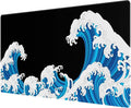 Large Mouse Pad Desk Mat 900 x 400 x 3mm Cool Sea Texture Non-Slip Rubber Base Mousepad Stitched Edges Keyboard Mat for Office Home Game - Black and White Sea Wave