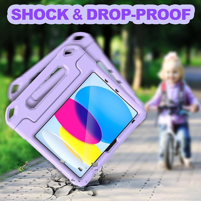 YIHE Kids Case for iPad (A16) 11th Generation 11 Inch 2025 & iPad 10th Generation 10.9 inch 2022, with Built-in Screen Protector and Handle Stand, Full Body Shockproof Protective Cover, Lightpurple