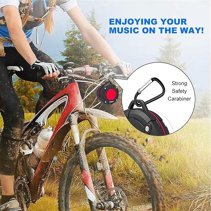 Portable Shower Speaker, IPX7 Waterproof Wireless Outdoor Speaker with HD Sound, 2 Suction Cups, Built-in Mic, Hands-Free Speakerphone for Bathroom, Pool, Beach, Hiking, Bicycle(Red)
